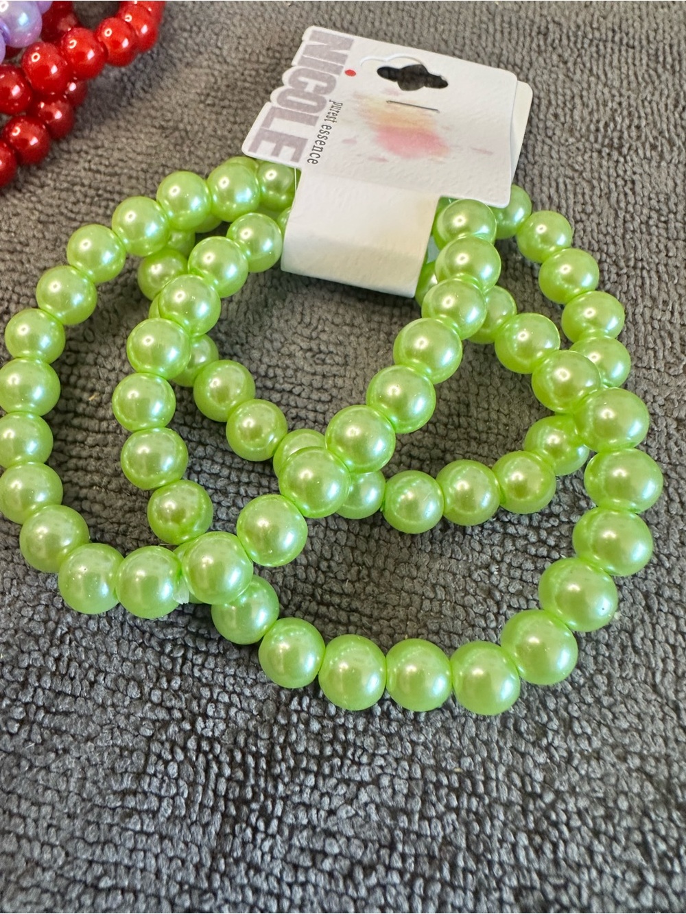 Nicole Neon Lime Pearl Stretch Bracelet Trio